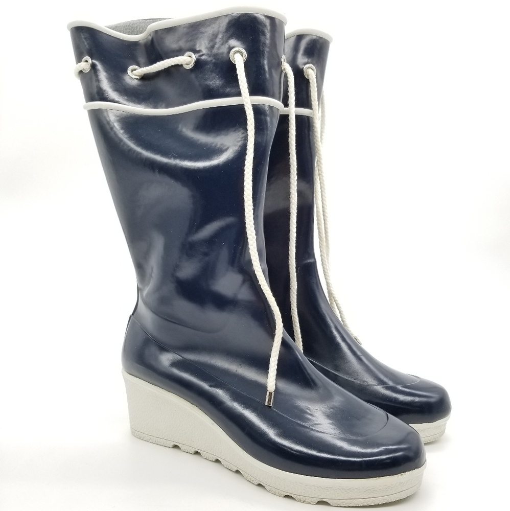 Sperry Wedge Lined Rubber Rain Boots Sz 10